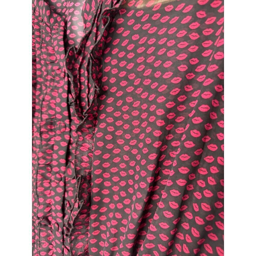 Torrid Women's Sheer Ruffled Button Down Blouse Smocking SZ 3 (22-24) Black Red - Picture 7 of 10